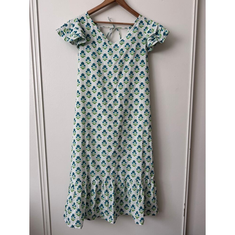 Victoria Dunn XL Green and Blue Patterned Midi Dress